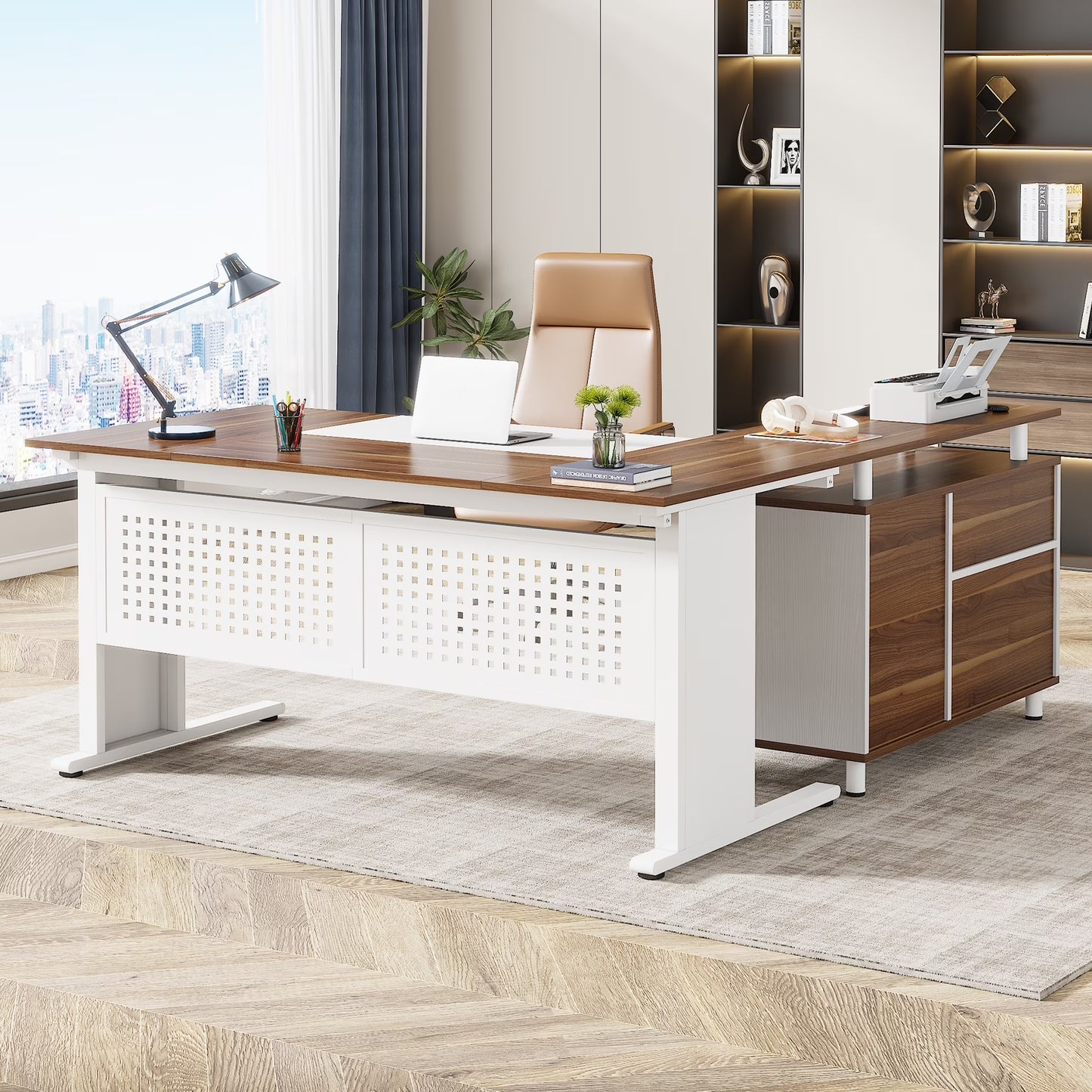 Tribesigns Executive Desk, Large Computer Desk with File Cabinet, Executive Office Desk with Storage Cabinet, Business Furniture Desk Workstation for Home Office