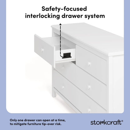 Storkcraft Alpine 6 Drawer Nursery Double Dresser, White