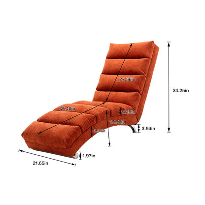 Linen Chaise Lounge Indoor Chair, Modern Long Lounger for Home Office, Ergonomic Recliner Leisure Chair Massage Chaise Lounge Recliner with Storage Pocket, Orange