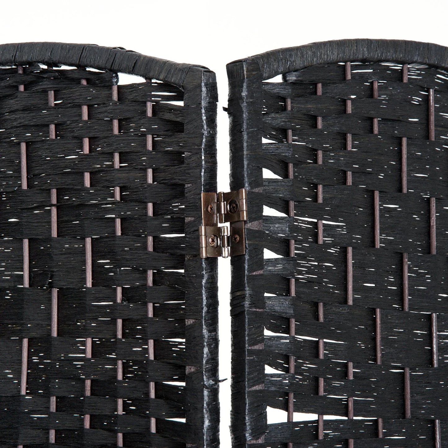 HomCom 6' Tall Wicker Weave 3 Panel Room Divider Privacy Screen - Black Wood