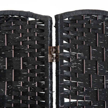 HomCom 6' Tall Wicker Weave 3 Panel Room Divider Privacy Screen - Black Wood