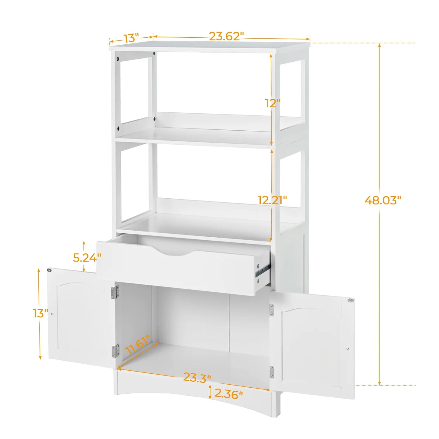 Kitchen Sideboard Pantry Cabinet Tall Freestanding Storage Cabinets with Shelves and Drawer for Bathroom Home Office, White