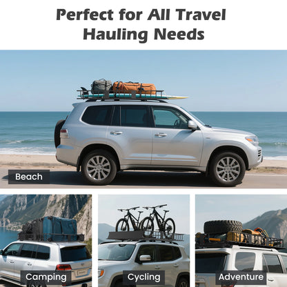 Naipo Roof Rack Cargo Basket,500 lb,64"x39"x6"Extendable Roof Luggage Holder Rack with 4 U-Bolts for SUV/RV,Camping