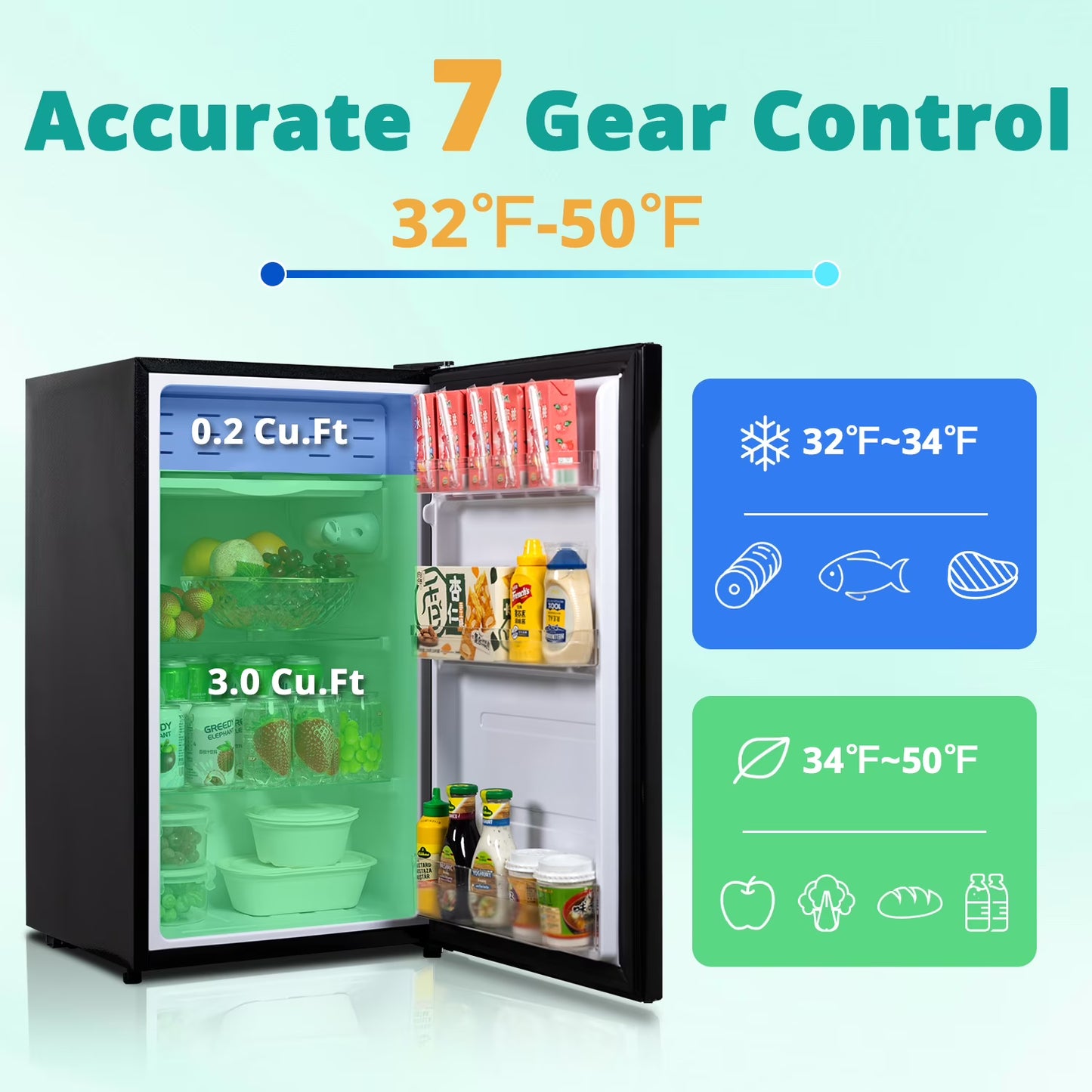 Smeta 3.2 Cu ft Compact Refrigerator 115V Quiet Fridge Fresh Food Energy Saving Home Office Bedroom
