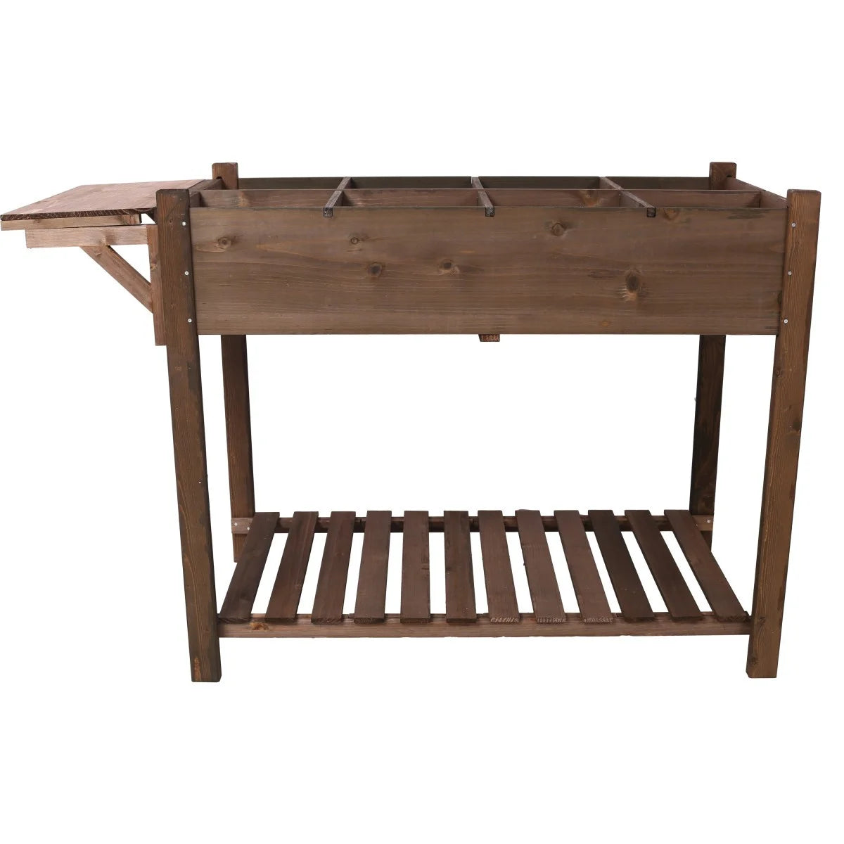 IVV Elevated Wooden Raised Garden Bed - 8 Grid Planter Box with Folding Side Table and Storage Shelf, Fabric Liner & Drainage Holes for Vegetables, Herbs, and Flowers - Dark Brown