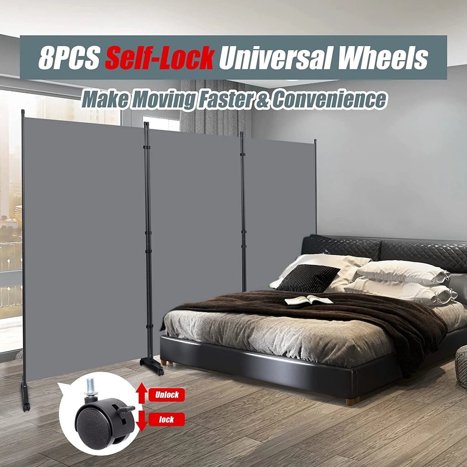 Room Divider Folding Privacy Screens with Wheels, 6FT Tall Divider for Room Separation, 3 Panel Movable Room Partitons and Dividers, Indoor Room Dividers Panel with Non-See Through Fabric for Office