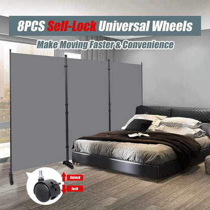 Room Divider Folding Privacy Screens with Wheels, 6FT Tall Divider for Room Separation, 3 Panel Movable Room Partitons and Dividers, Indoor Room Dividers Panel with Non-See Through Fabric for Office