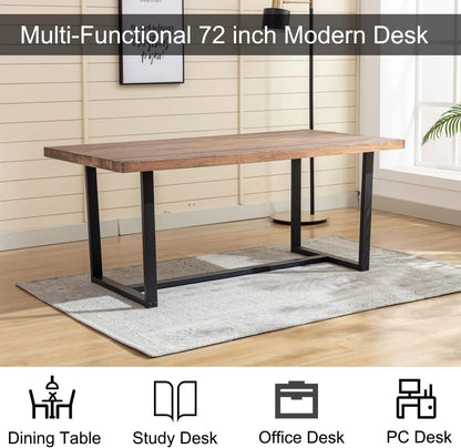 Yaoping 72" Rustic Farmhouse Solid Wood Dining Table with Metal Frame, Rectangular Kitchen and Dining Table for Home Office Furniture(Brown-72 in Dining Table)