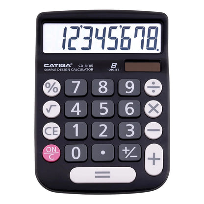 CATIGA CD-8185 Calculator Large LCD & Buttons 8 Digit Dual Power Home Office School (Black)