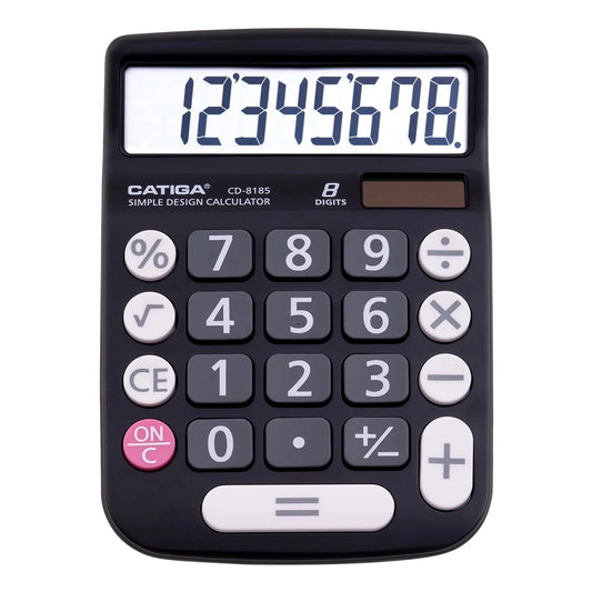 CATIGA CD-8185 Calculator Large LCD & Buttons 8 Digit Dual Power Home Office School (Black)