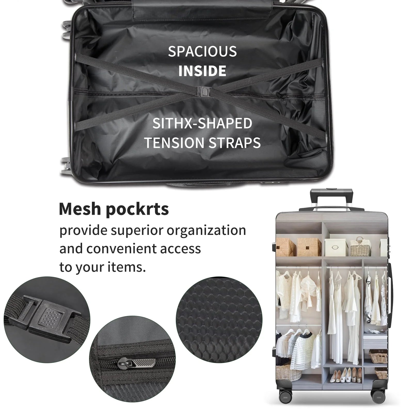 Fenbeli 3 Piece Luggage Sets with TSA Locks, Lightweight Hardside Suitcase Set with Spinner Wheels, Black