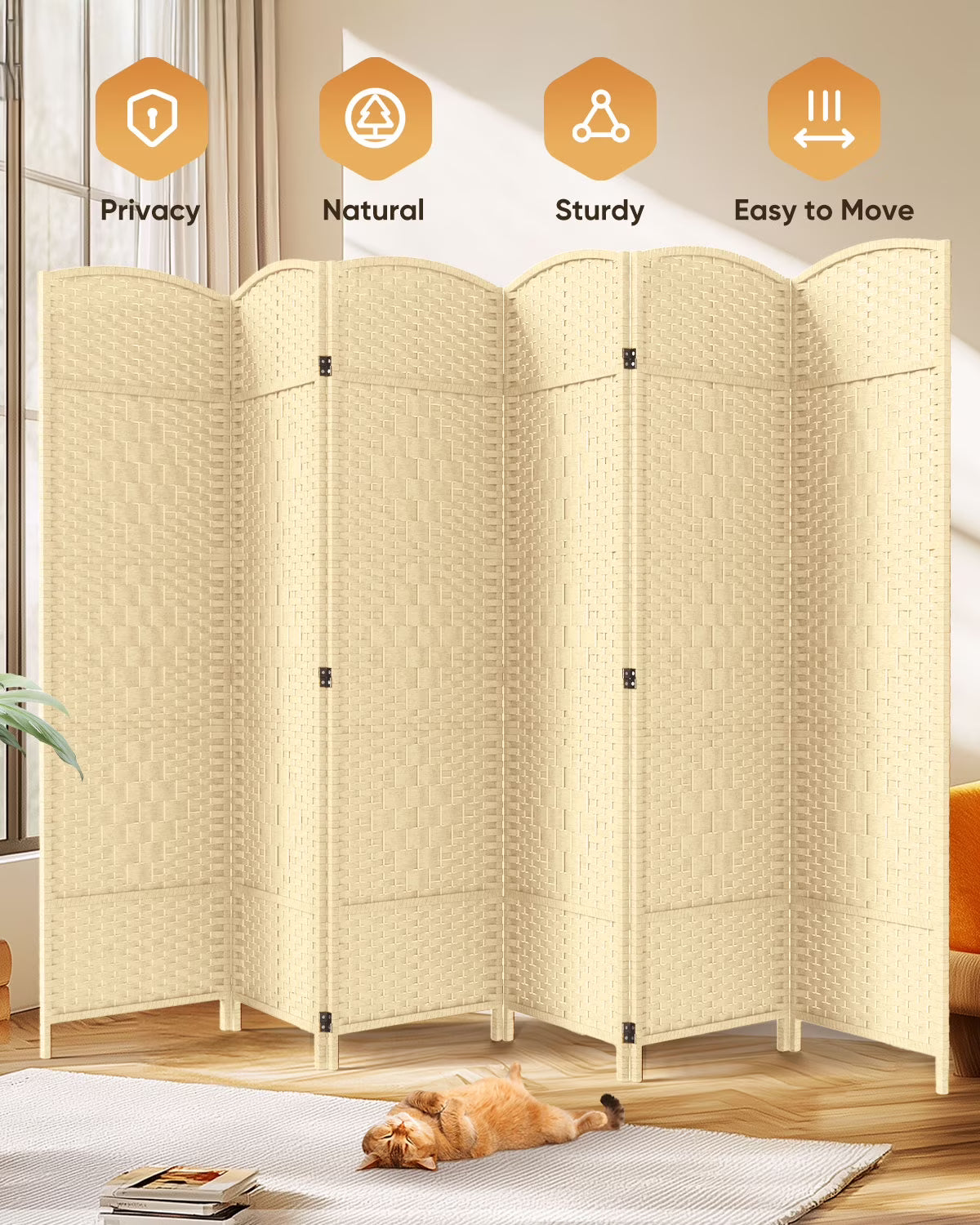 Jostyle Room Divider 6ft. Tall Extra Wide Privacy Screen, Folding Privacy Screens Freestanding Nature