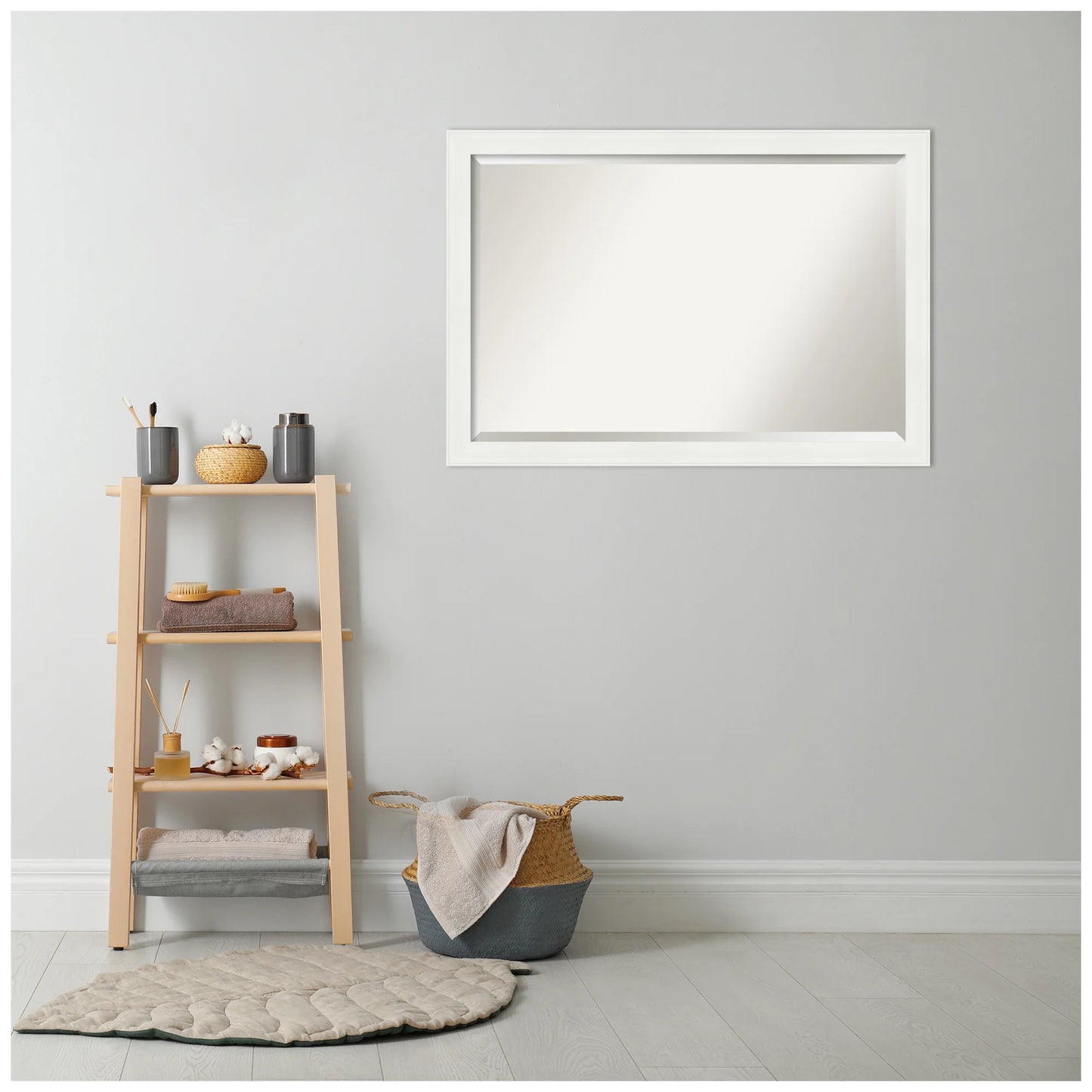 Vanity White Narrow Beveled Wood Bathroom Wall Mirror