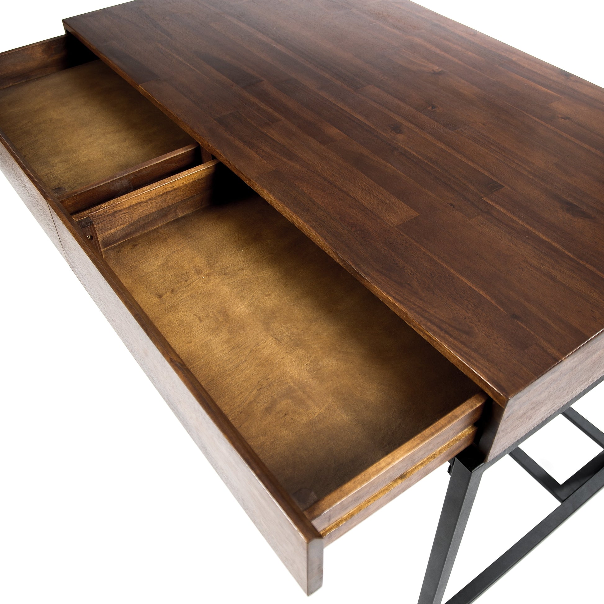 GDF Studio Elrod Industrial Dark Oak Acacia Wood Storage Desk with Rustic Metal Iron Accents