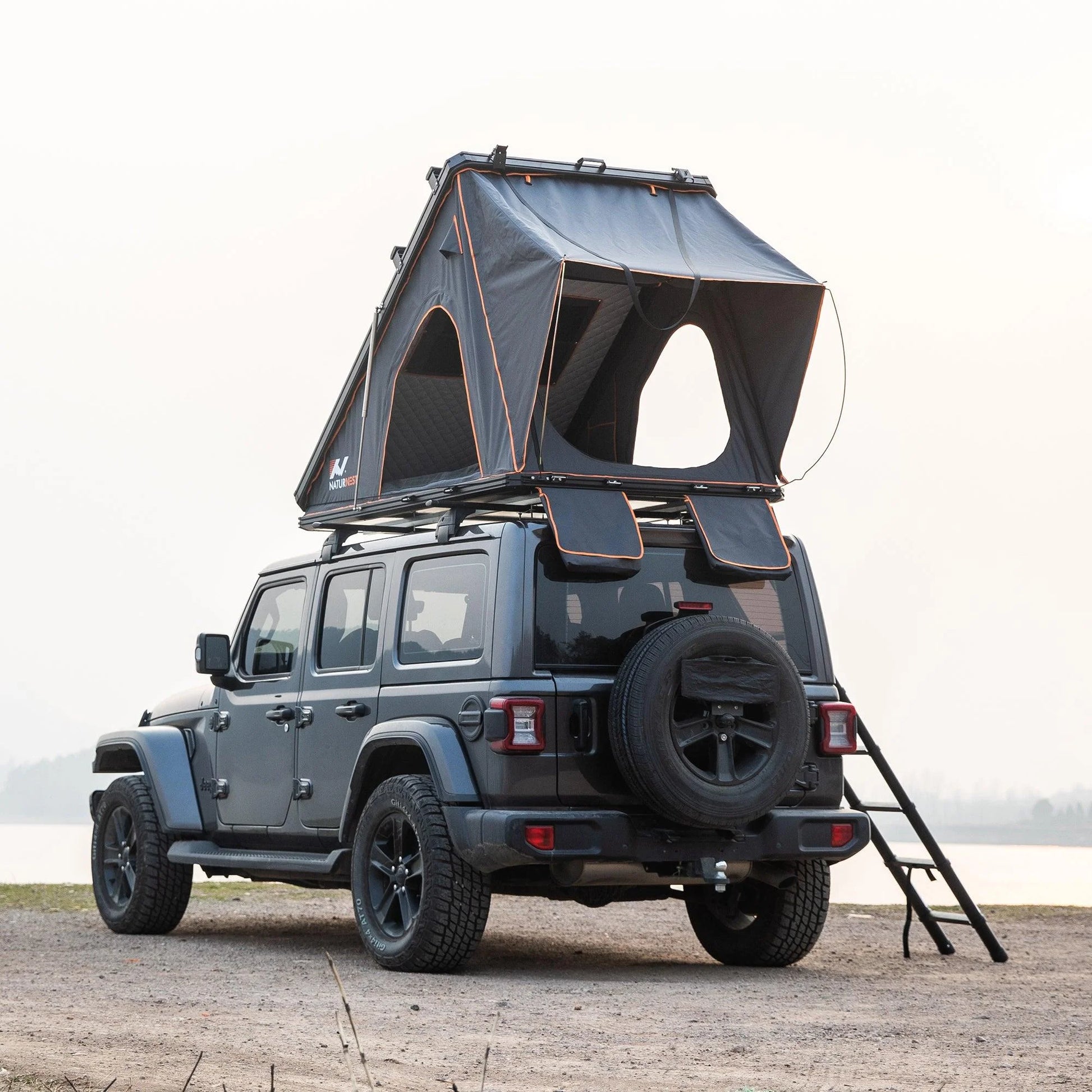 Naturnest Polaris2 Hardshell Rooftop Tent with 2 Luggage Racks, Car Roof Top Tent with AC Inlets, 3-Color LED Lights and Internal USB Plug for Vans, Jeeps, SUVs and Trucks, 2-3 Person Tent