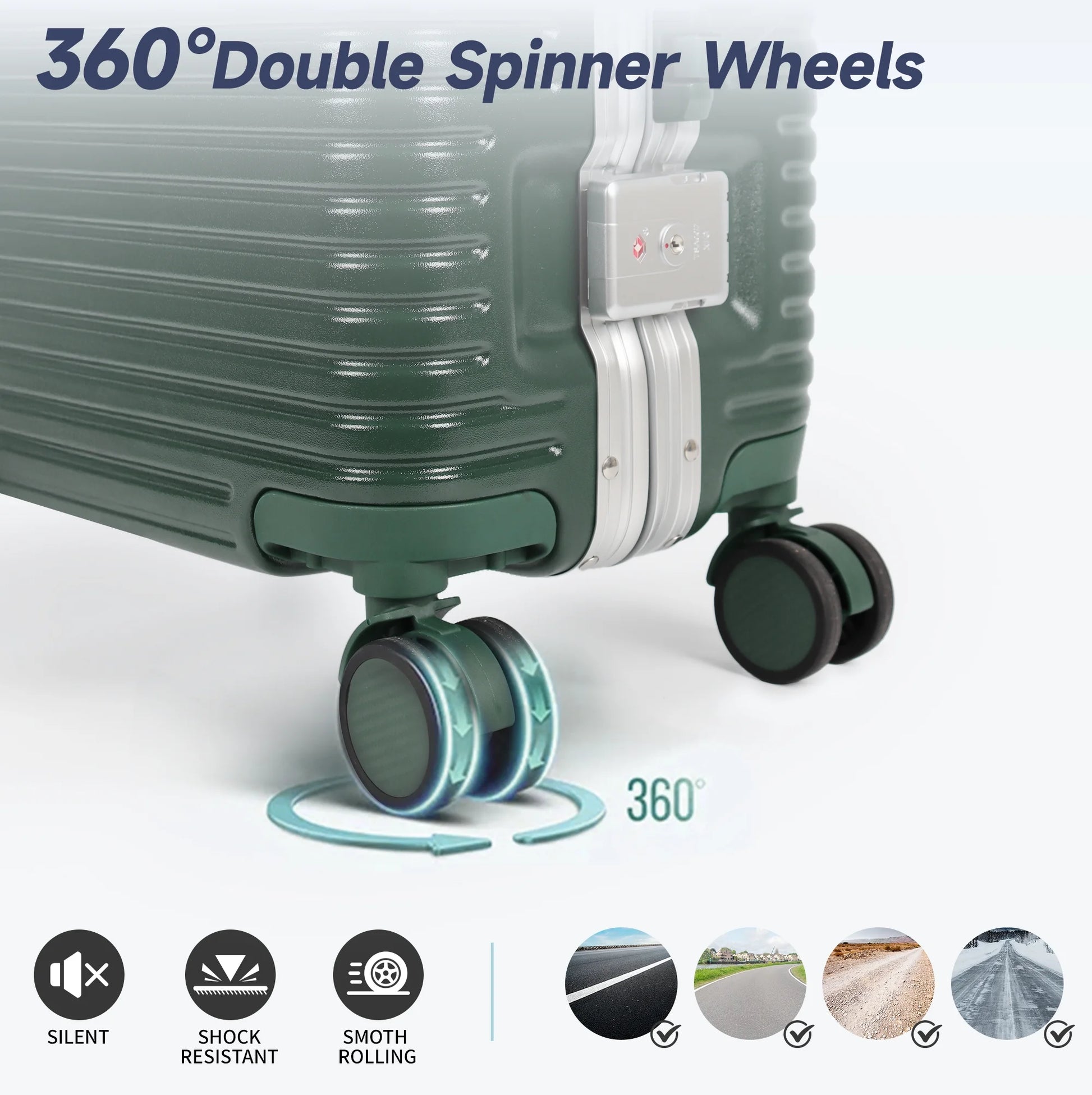20" Carry On Luggage with Spinner Wheels & TSA Lock,Aluminum Frame Zipperless Hard Shell Suitcase, 22x14x9 Airline Approved, Green,AL1377