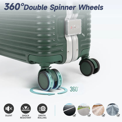 20" Carry On Luggage with Spinner Wheels & TSA Lock,Aluminum Frame Zipperless Hard Shell Suitcase, 22x14x9 Airline Approved, Green,AL1377