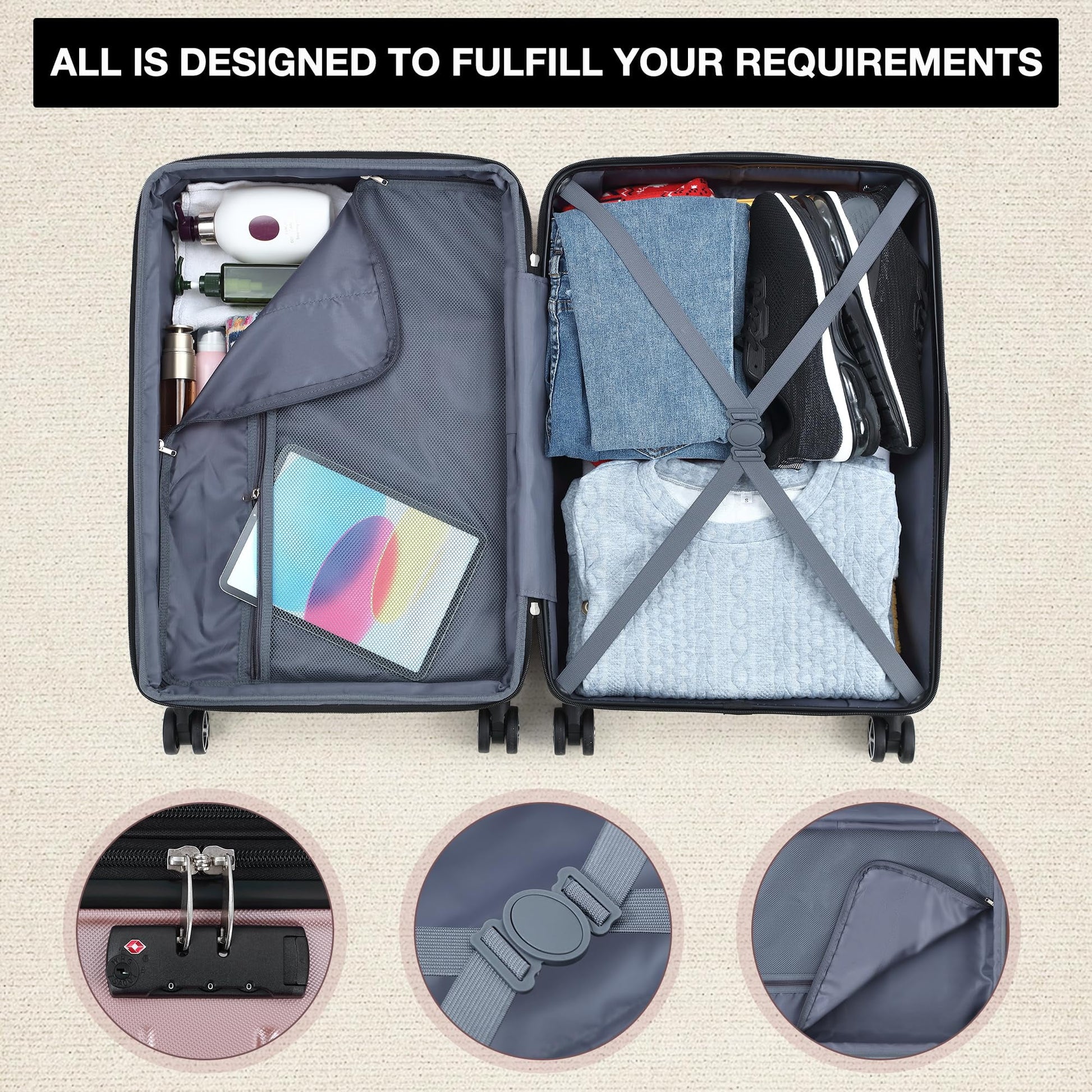 TROPOW Luggage Setss,Suitcases with Wheels,5 Piece Womens Luggage Setss Carry on Bag Sets, Hardside Carry On Suitcase Setss with Tsa Locks Duffel Bag