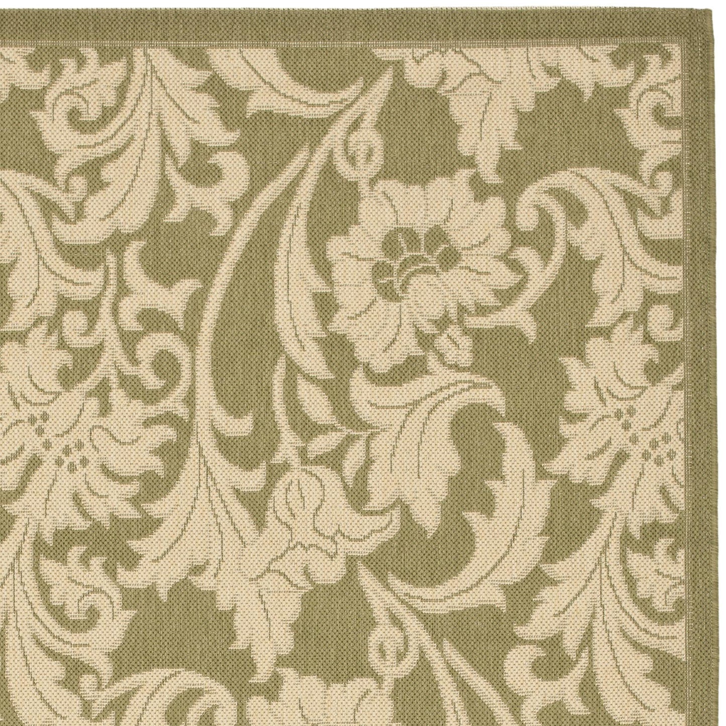 SAFAVIEH Courtyard Aubrey Floral Indoor/Outdoor Area Rug, Green/Creme, 5'3" x 7'7"