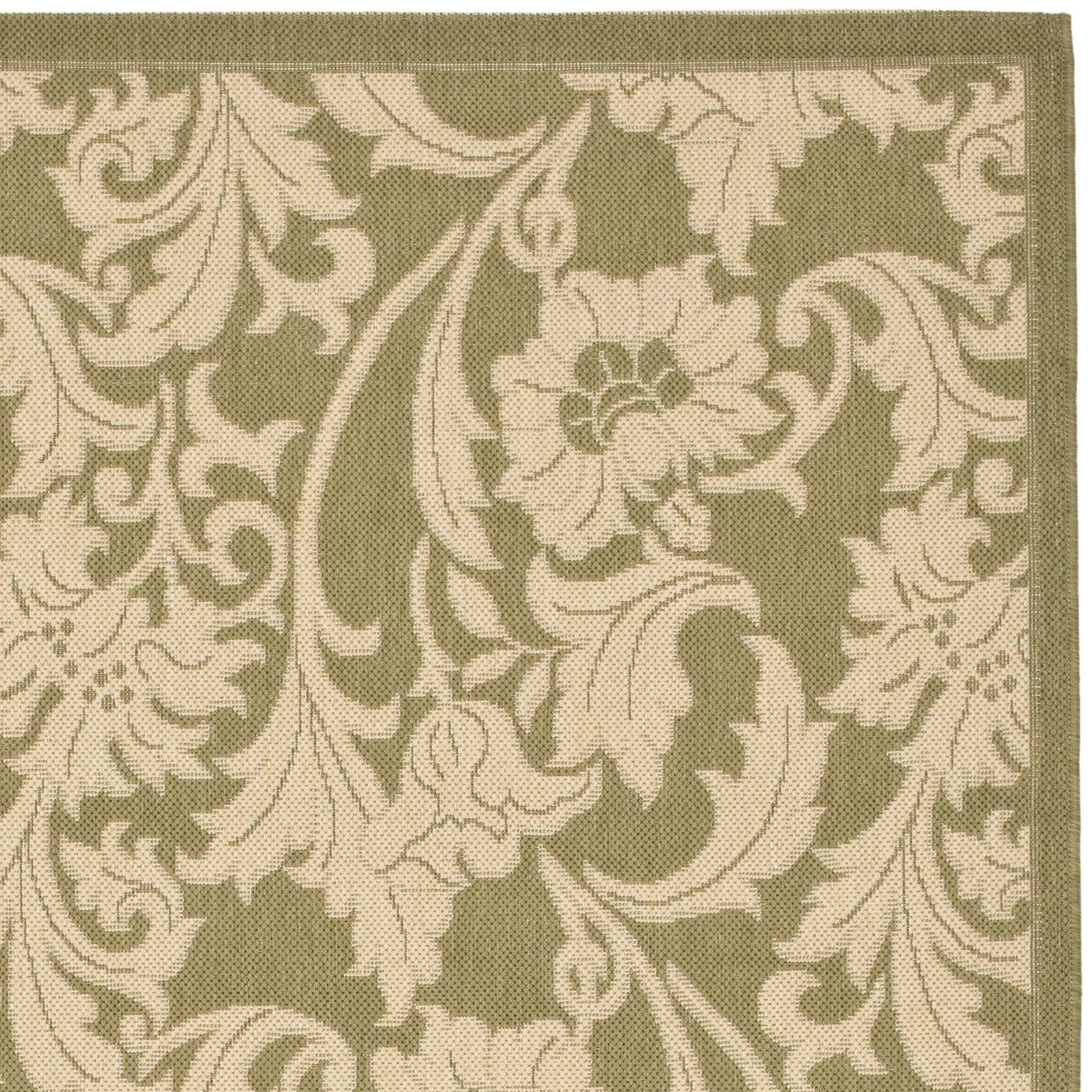 SAFAVIEH Courtyard Aubrey Floral Indoor/Outdoor Area Rug, Green/Creme, 5'3" x 7'7"