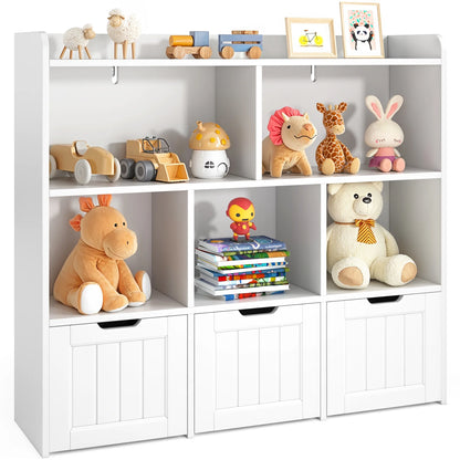 Kids Toy Storage Cabinet with 3 Movable Drawers and 6 Open Shelves, Noelse Kids Bookcase with Storage for Playroom Nursery Kids Room Organization, White