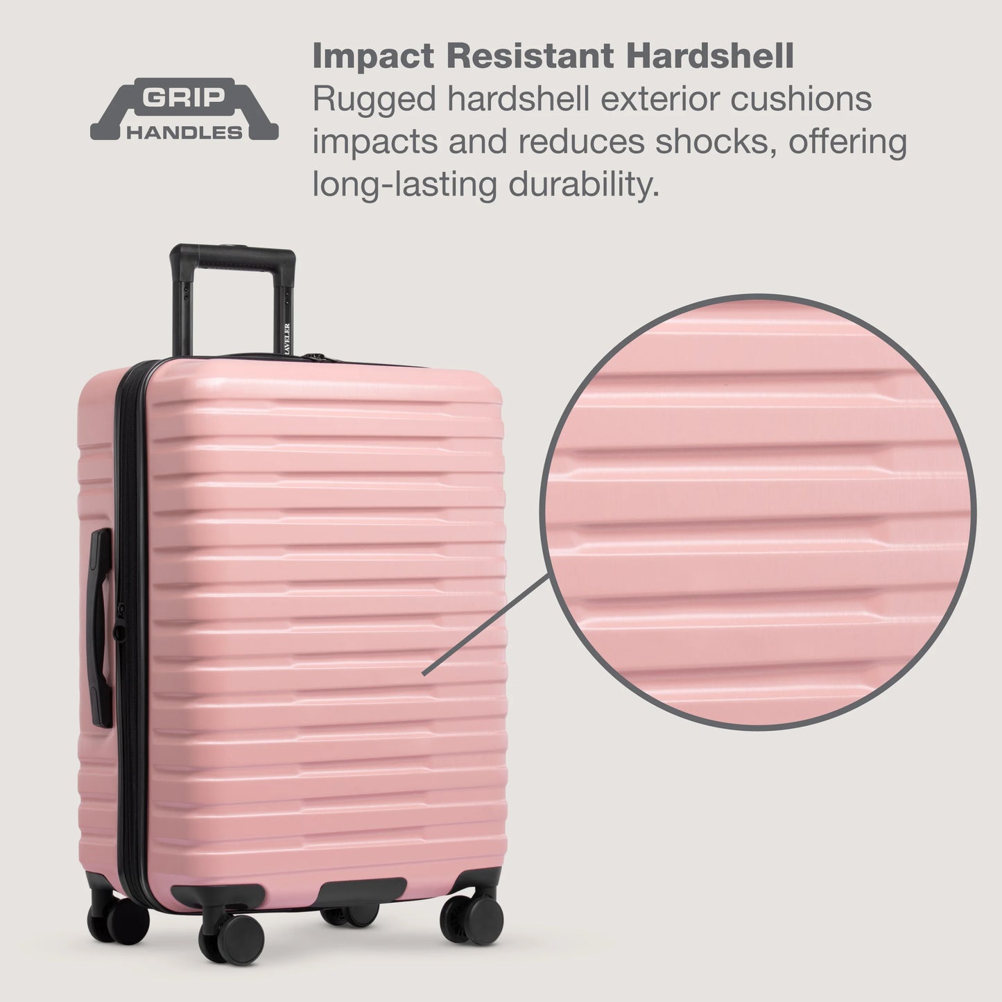 U.S. Traveler Boren Hardside Rugged Spinner Luggage, Rose Pink, 26" Checked Medium