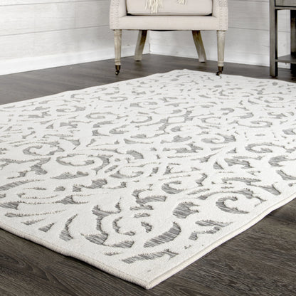 My Texas House Lady Bird, Modern Farmhouse, Damask, Indoor Outdoor Area Rug, Natural Gray, 5'3" x 7'6"