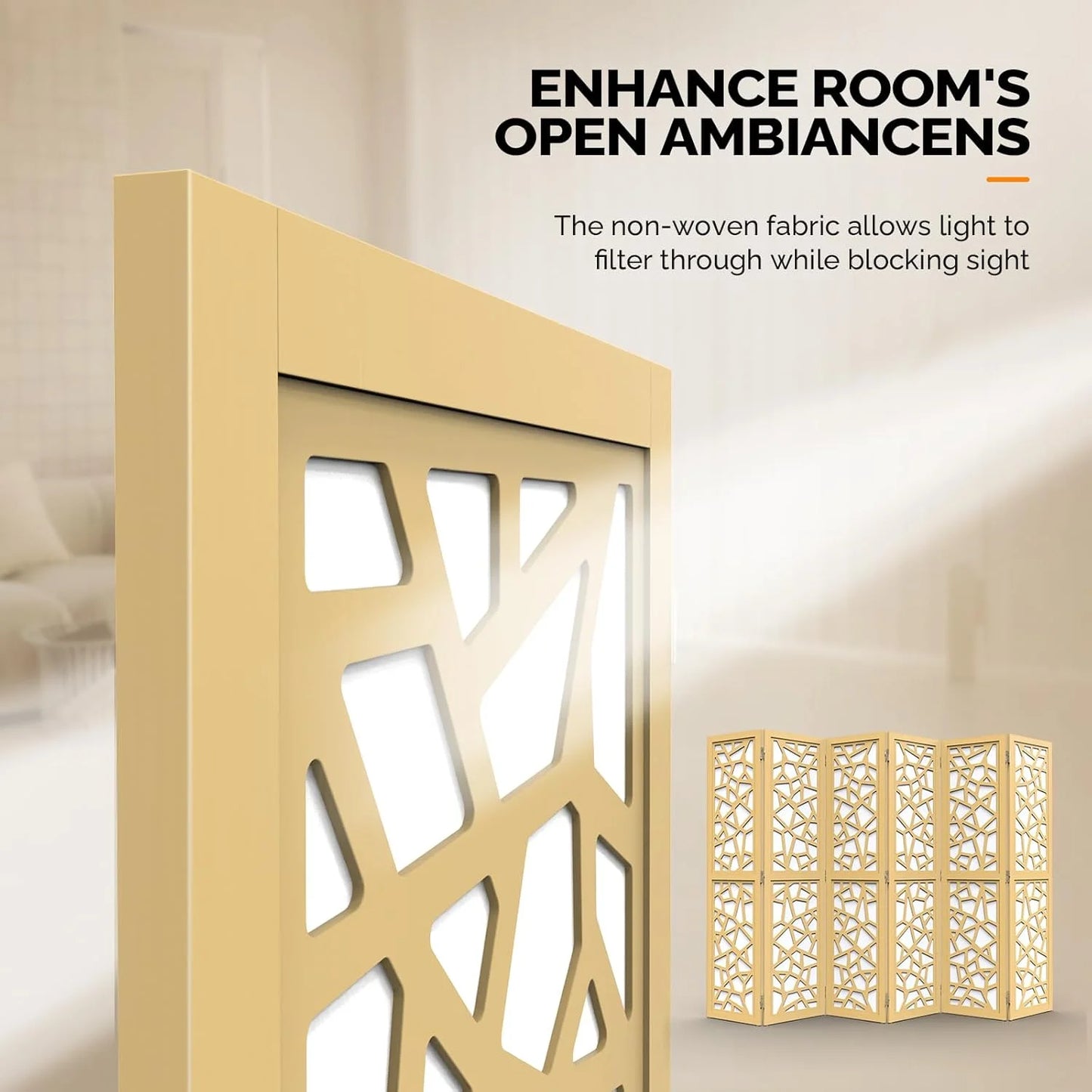 VINGLI 70'' H Room Divider, Non-Woven Fabric Privacy Screen, Indoor Partition Wall Dividers, Freestanding Hinged Space Separator with Modern Unique Pattern