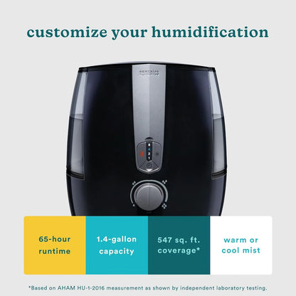 Homedics TotalComfort Plus Ultrasonic Air Humidifier, 5.3L Water Tank with Warm and Cool Mist for Home, Office, Nursery, Dorm, Night-Light with Auto Shutoff