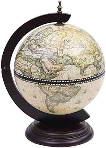 Green & Brown Tabletop Globe Wine Stand - Eucalyptus Wood with Antique Replica Frescoes and 16th Nautical Maps - Assembly Required