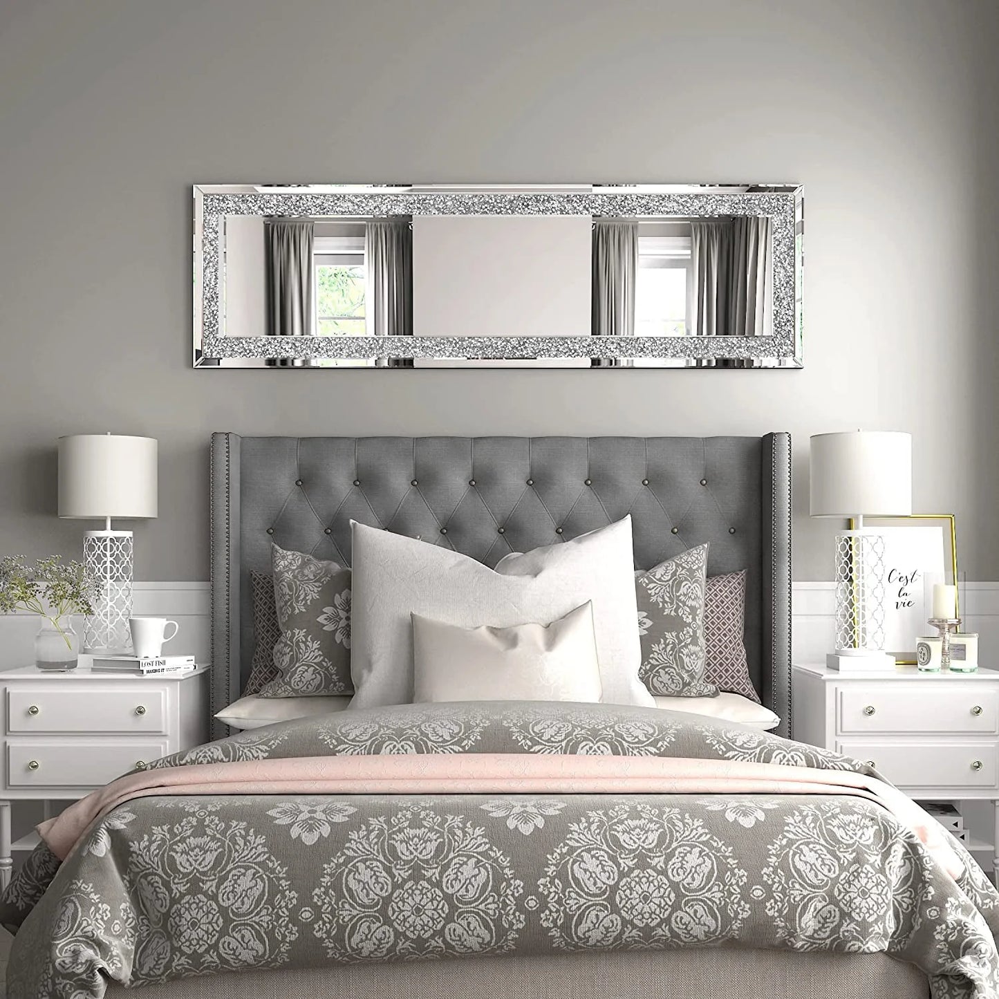KOHROS 58"x18" Crystal Full Length Standing Floor Mirror Full Body Mirror Silver