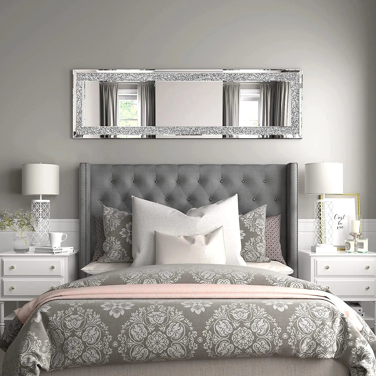 KOHROS 58"x18" Crystal Full Length Standing Floor Mirror Full Body Mirror Silver