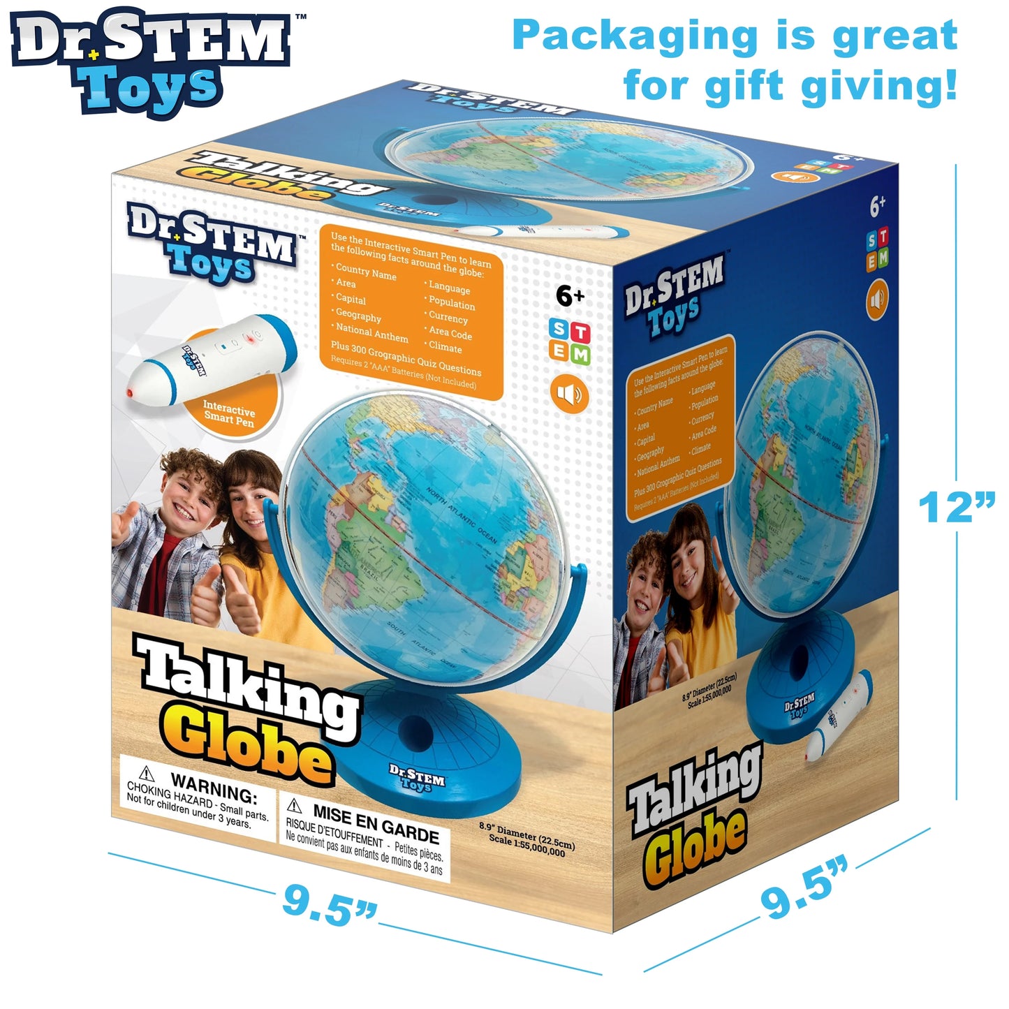 Dr. STEM: Interactive Talking Globe - Touch & Learn, Geographic Education Learning Set, Smart Pen, Electronic Game Panel, 300 Quiz Questions, Kids 6+