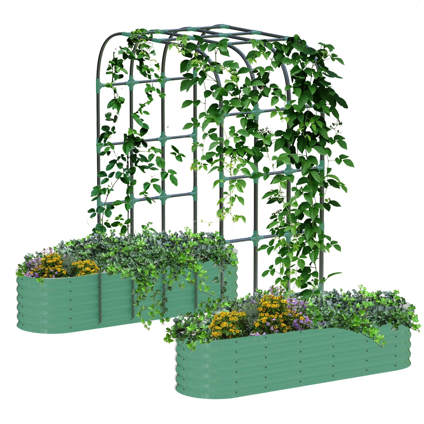 Riedhoff Raised Garden Bed with 95" H Tall Arch Trellis for Climbing Vegetables Flowers,Green