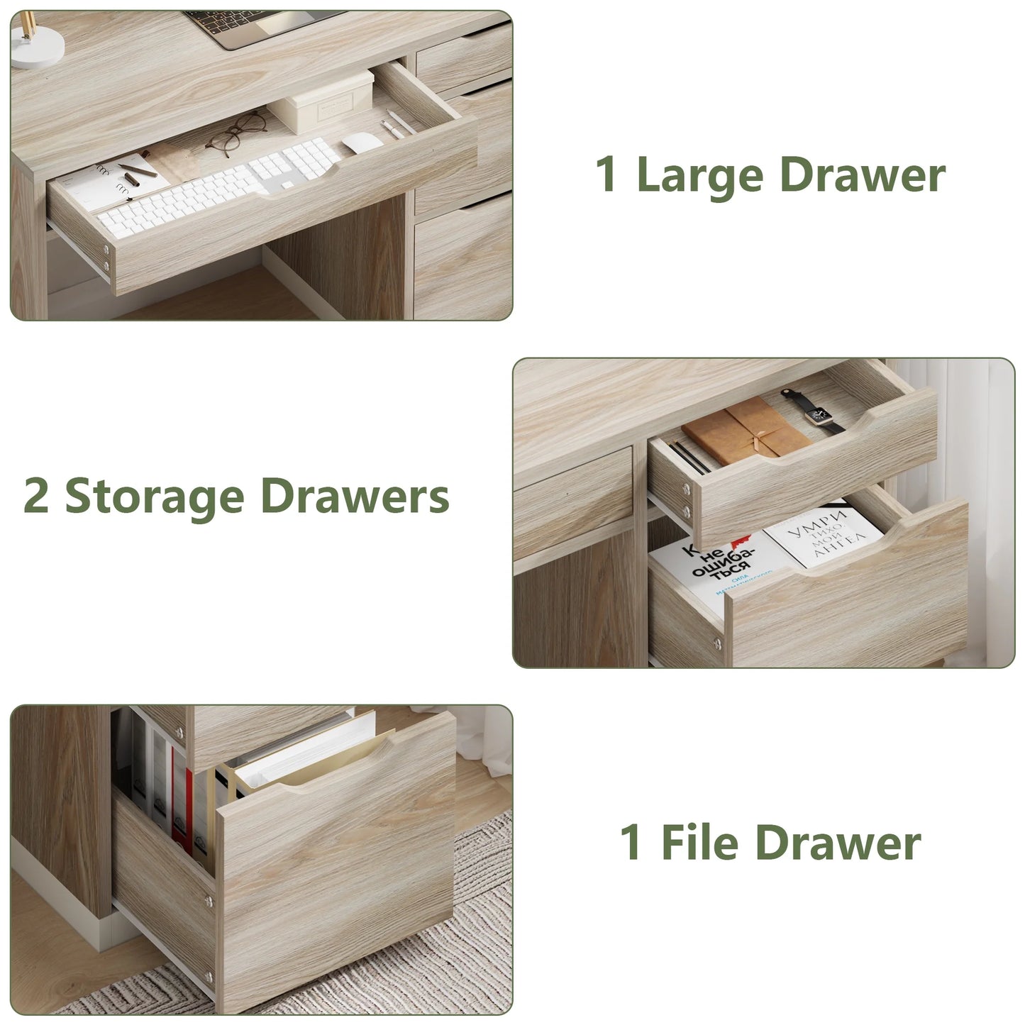 DreamCurship White Desk with Drawers, Modern Computer Desk with File Drawers, Home Office Study Writing Desk with Storage, White