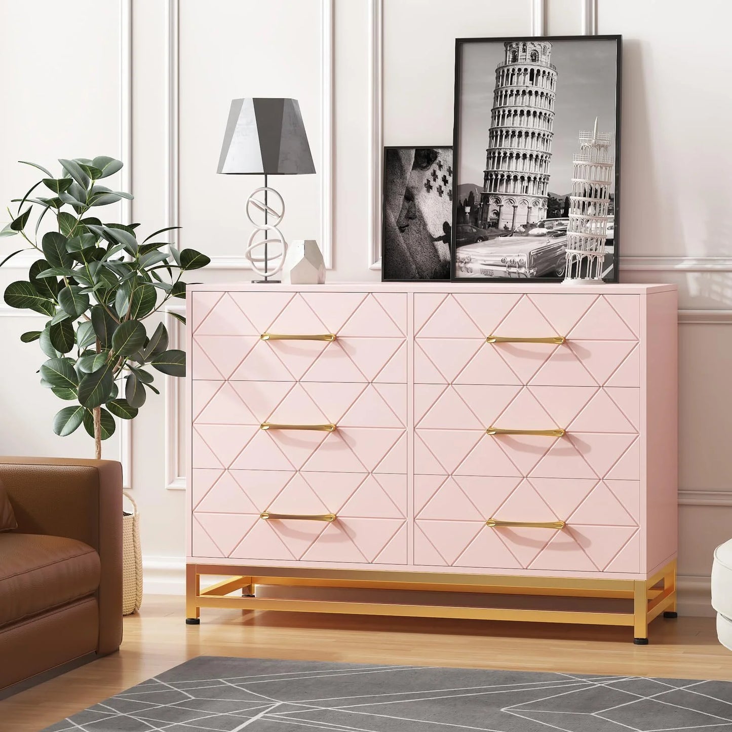 NEILA 6 Drawer Dresser, White Wood Dresser for Closet, TV Stand, Morden Chest of Drawers for Bedroom, Living Room, Hallway, Nursery