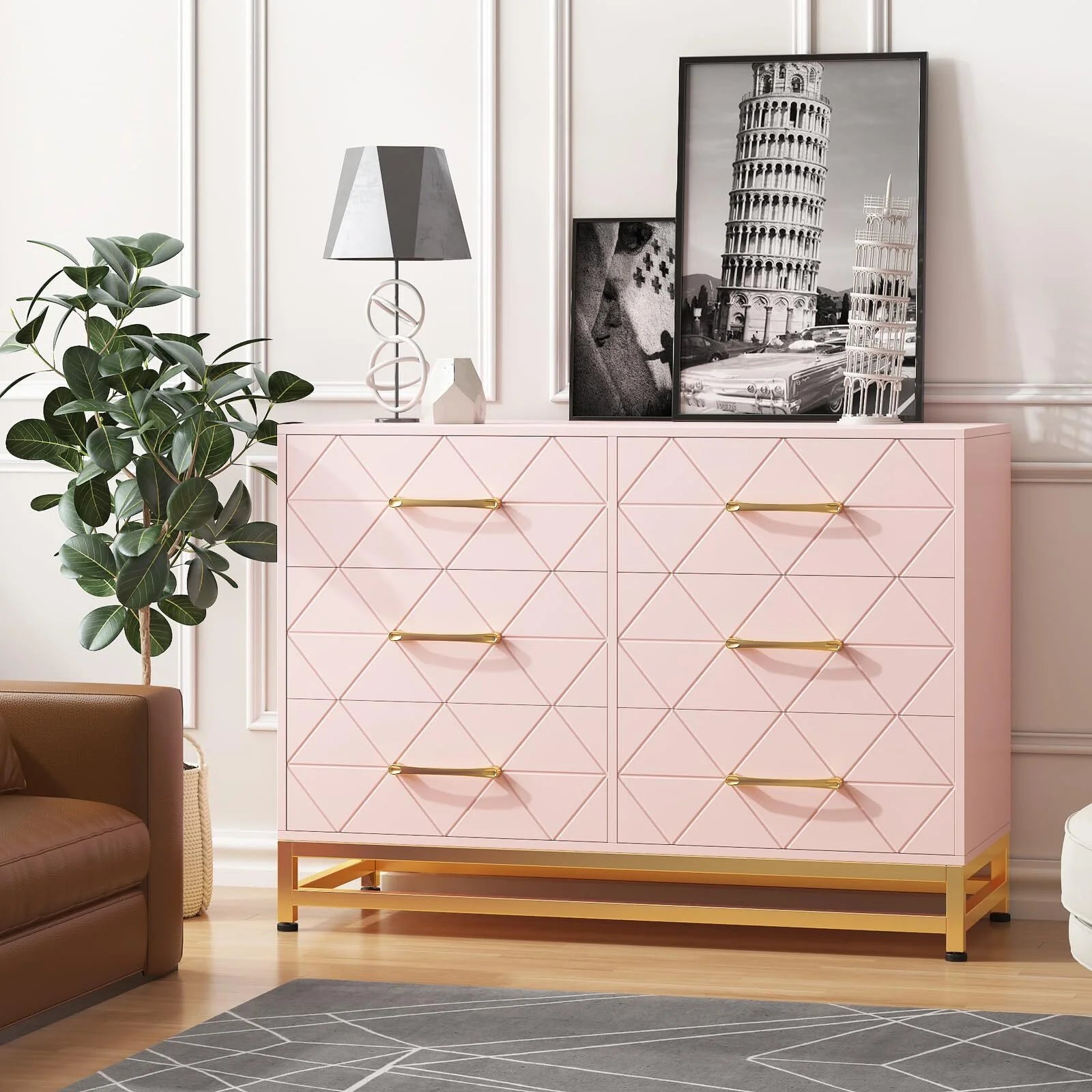NEILA 6 Drawer Dresser, White Wood Dresser for Closet, TV Stand, Morden Chest of Drawers for Bedroom, Living Room, Hallway, Nursery