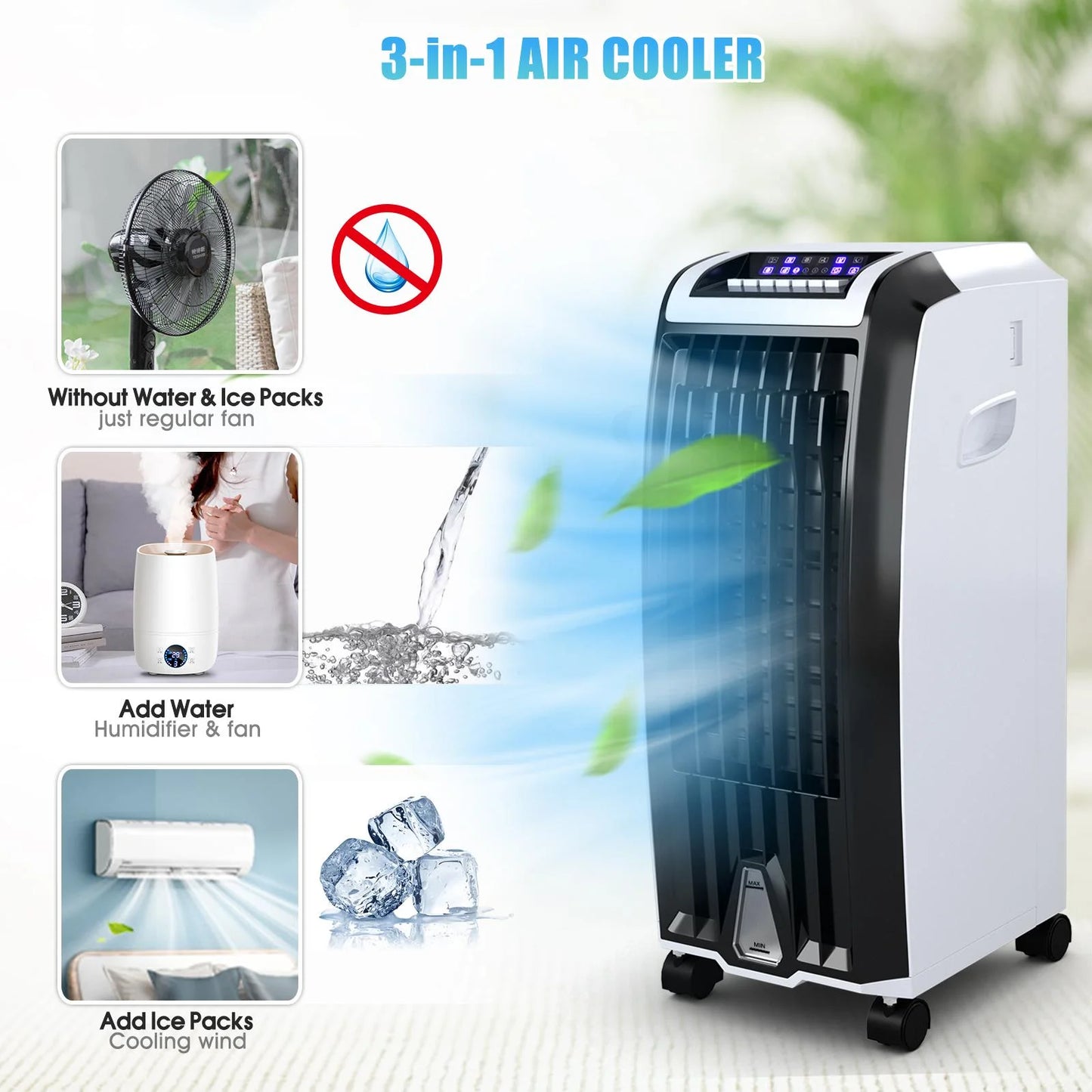 Giantex Evaporative Cooler, Portable 4-in-1 Cooler w/Humidifier & Anion, Bladeless Electric Fan for Home Office