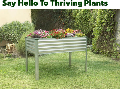 Galvanized Raised Garden Beds Outdoor with Legs//48°24°31in Elevated Planter Box for Vegetables, Flowers (Silver)//Large Metal Garden Bed for Backyard Patio Gardening