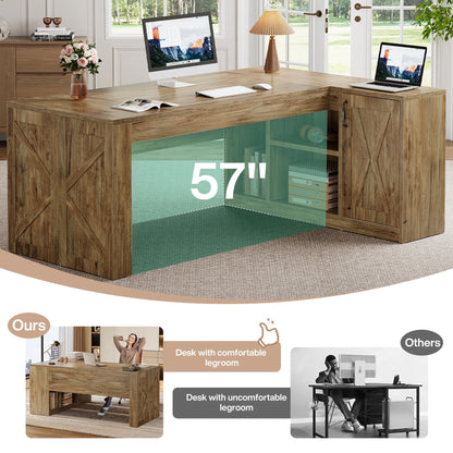 Tribesigns 70.8" L-Shaped Executive Desk, Large Computer Table with Storage Cabinet, Modern Business Furniture with Shelves, Wooden Farmhouse Workstation for Home Office (Rustic Brown)