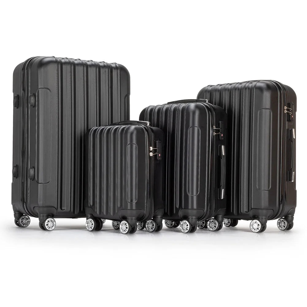 Yardi Yard 4-Piece Fashional Luggages, Luggage with Universal Wheel and Aluminium Alloy Tie Rod Handle, 4-in-1 Vertical Pattern Luggage Set for Outdoor Travel, Black