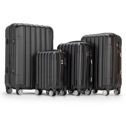 Yardi Yard 4-Piece Fashional Luggages, Luggage with Universal Wheel and Aluminium Alloy Tie Rod Handle, 4-in-1 Vertical Pattern Luggage Set for Outdoor Travel, Black