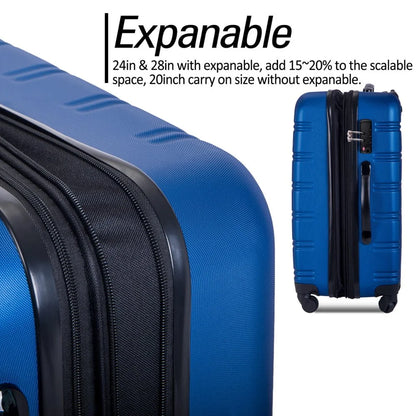 Tcbosik Luggage Sets, 3 Piece Set Hardside Suitcases with Spinner Wheels, 20/24/28 Travel Luggage Lightweight, Dark Blue