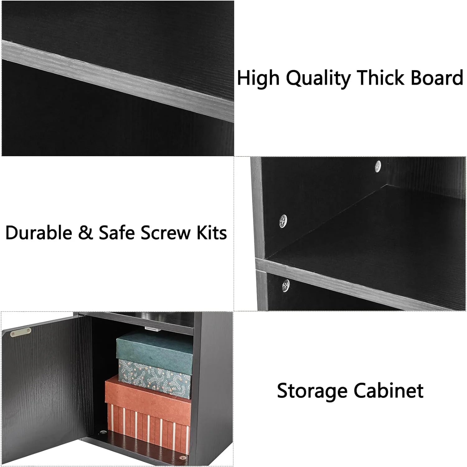 6 Tier Narrow Bookcase with Doors, Cube CD DVD Storage Cabinet,Slim Media Tower Rack,Cabinet,Black Bookcase Display Storage Shelves for Small Spaces,for Home Office Black