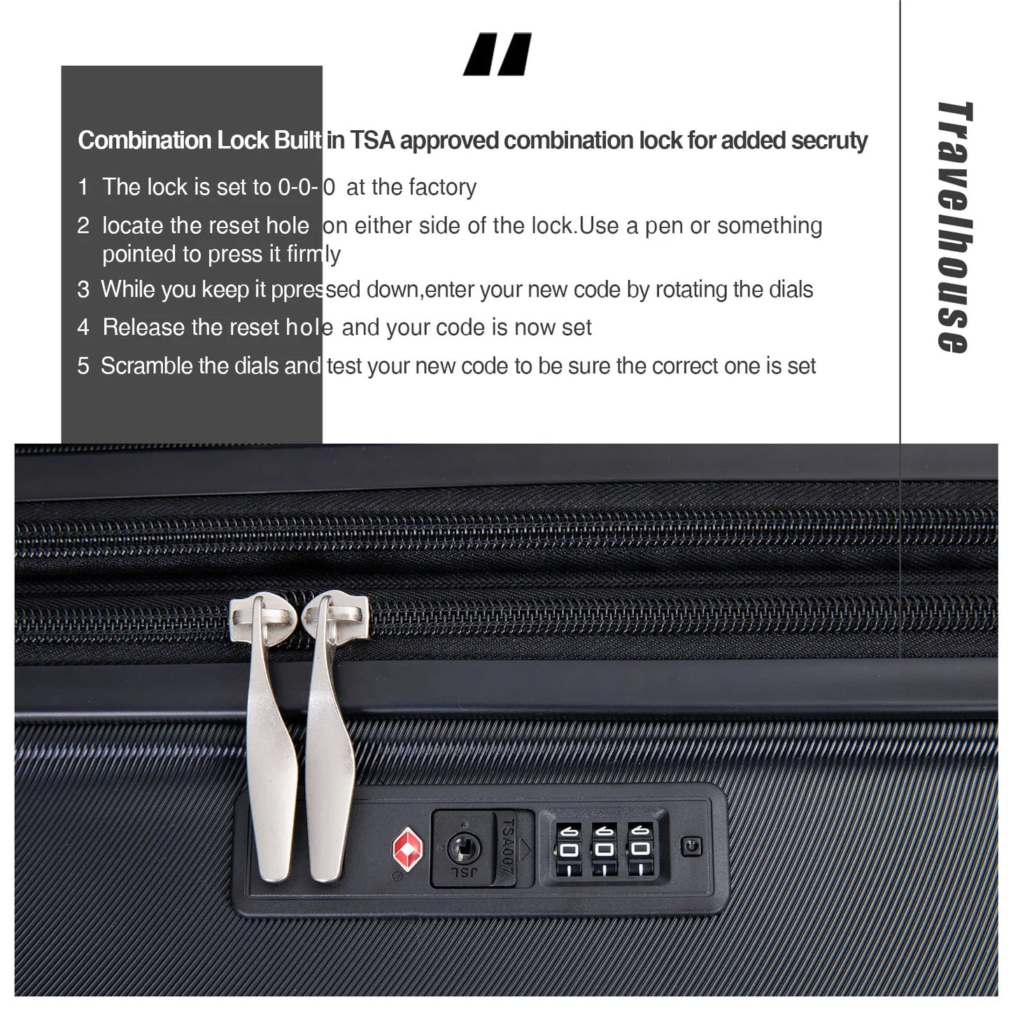 Travelhouse 3 Piece Luggage Set Hardshell Expandable Lightweight Suitcase with TSA Lock Spinner Wheels 20in24in28in.(Black)