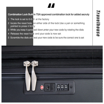 Travelhouse 3 Piece Luggage Set Hardshell Expandable Lightweight Suitcase with TSA Lock Spinner Wheels 20in24in28in.(Black)