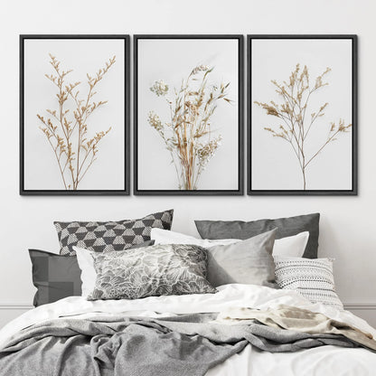 IDEA4WALL Framed Canvas Print Wall Art Set of 3 Wildflower Floral Botanical Prints, Modern Farmhouse Flowers Wall Decor, Large Wall Art, Minimalist Artwork for Home Decor - Black 16"x24"x3