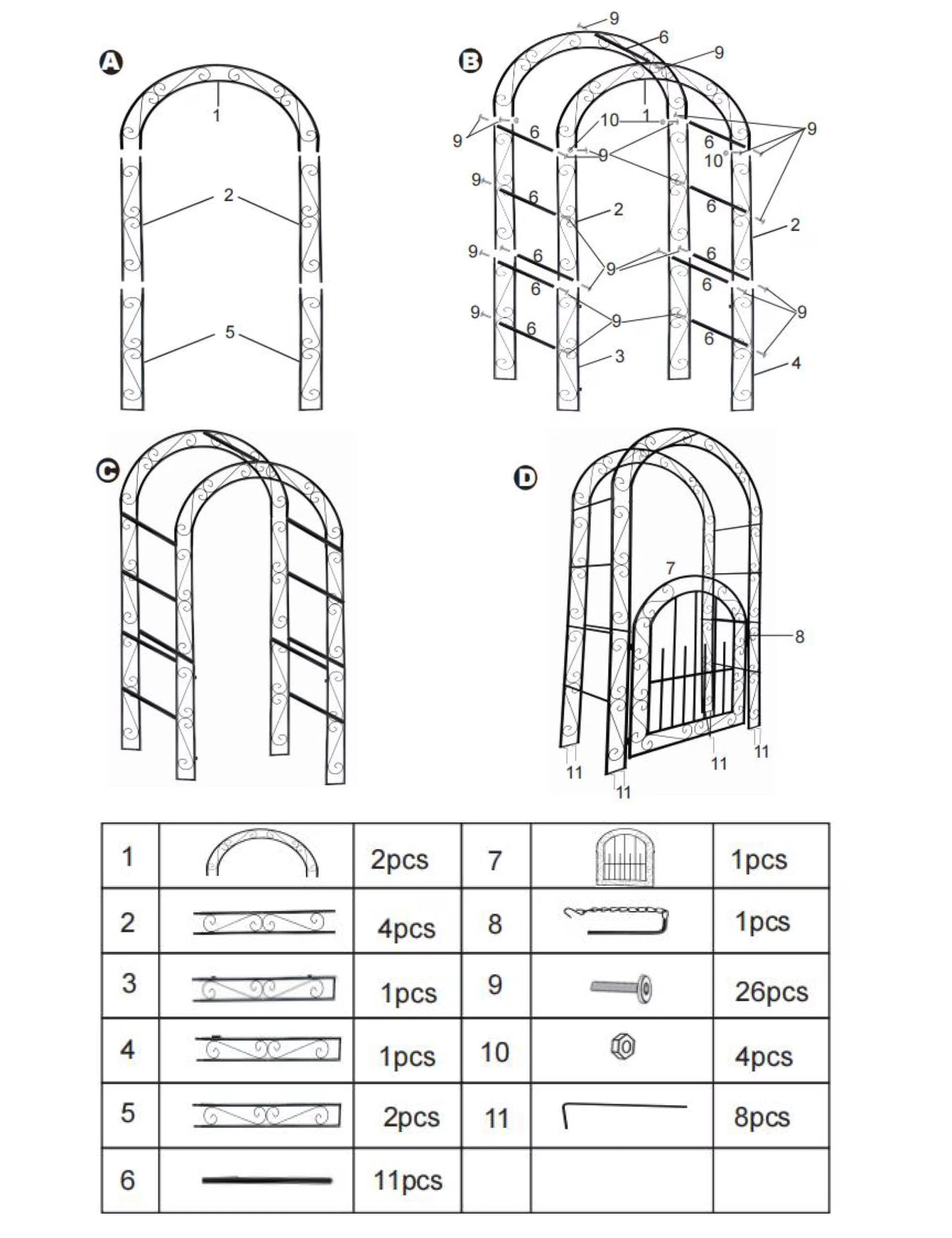Accreate Easy Assemble 8FT Tall Garden Arch - No Tools Needed Steel Arbor with Gate, Includes Ground Stakes | Rust-Resistant Trellis for Wedding Backdrops & Climbing Plants