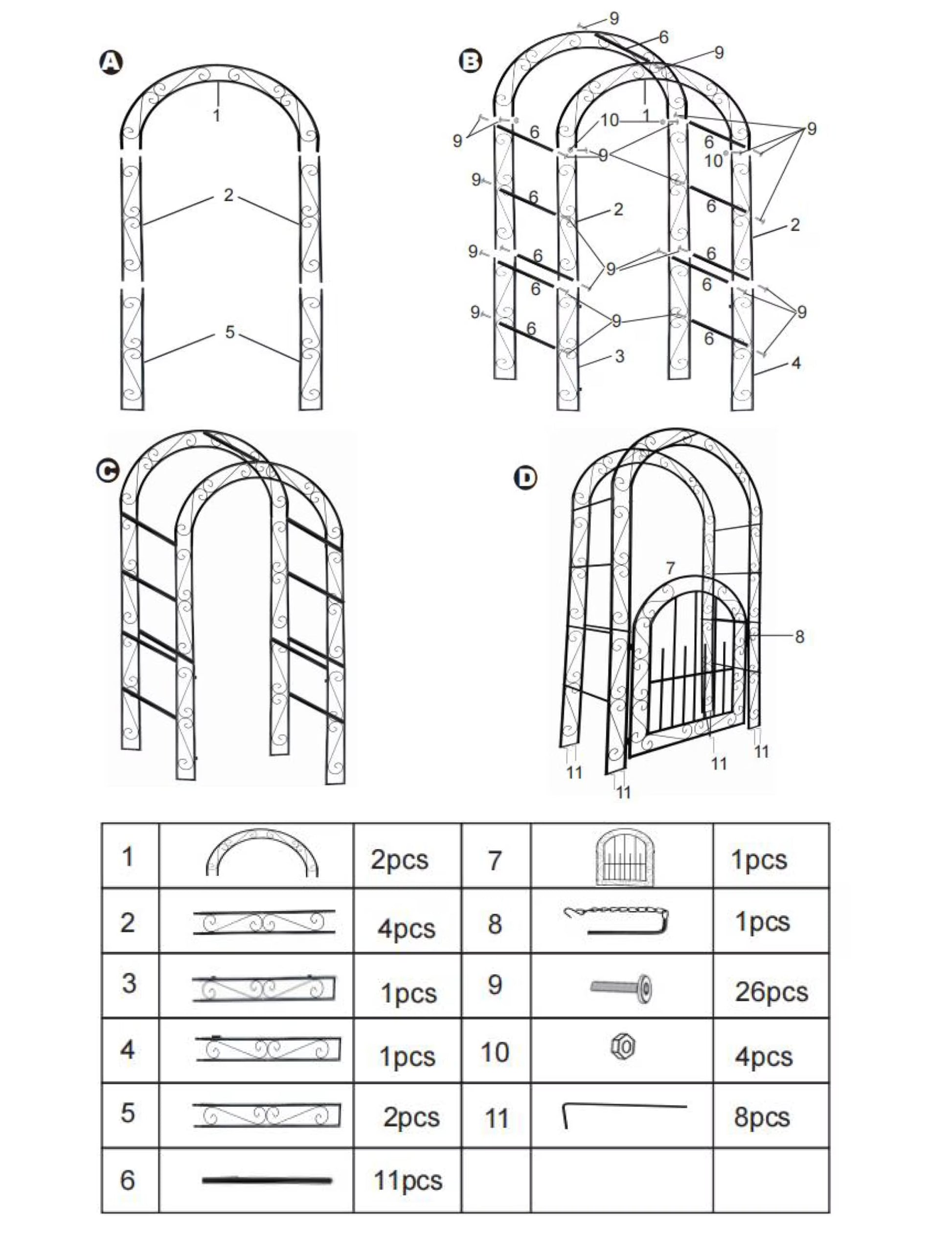 Accreate Easy Assemble 8FT Tall Garden Arch - No Tools Needed Steel Arbor with Gate, Includes Ground Stakes | Rust-Resistant Trellis for Wedding Backdrops & Climbing Plants