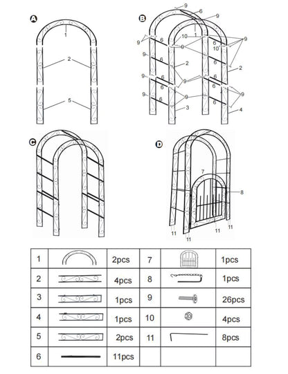 Accreate Easy Assemble 8FT Tall Garden Arch - No Tools Needed Steel Arbor with Gate, Includes Ground Stakes | Rust-Resistant Trellis for Wedding Backdrops & Climbing Plants